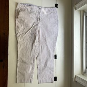 Tan and White Land’s End Crop sear sucker pants Size 14 mid-rise waste